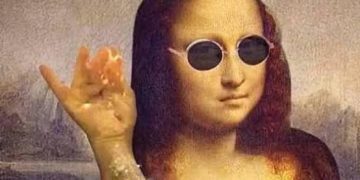 Mona Lisa wearing glasses and adding salt with zero respect caption