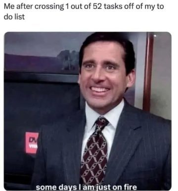 Man smiling proudly after completing one tiny task on a long to-do list.