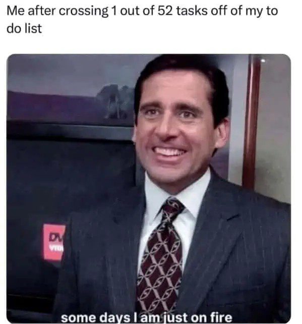 Man smiling proudly after completing one tiny task on a long to-do list.