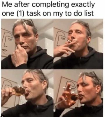 Man celebrating after completing one task on to-do list, feeling accomplished.