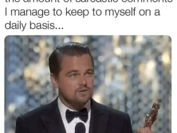 Man holding award with caption about deserving an award for sarcasm.