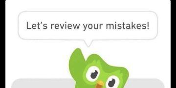 Duolingo owl reviewing mistakes at 3am