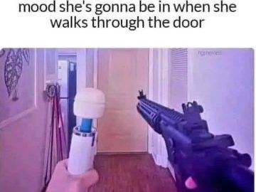 Image of someone humorously arming for mood swings with household items.