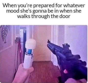 Image of someone humorously arming for mood swings with household items.