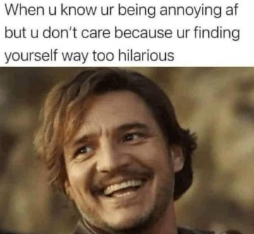 Man laughing at own joke despite being annoying