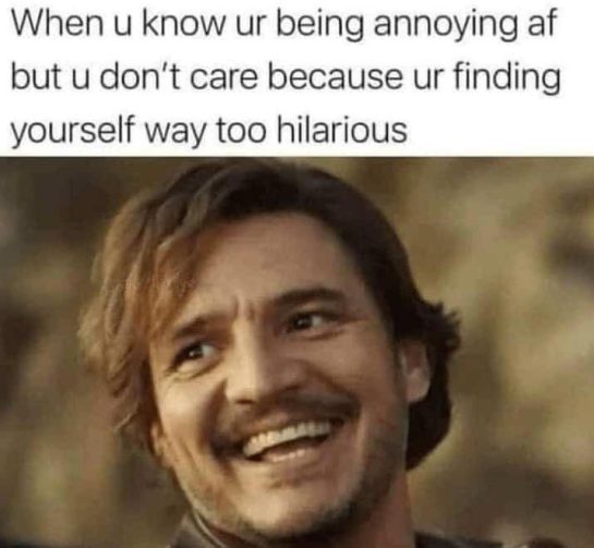 Man laughing at own joke despite being annoying