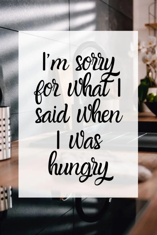 Funny quote about being sorry for words said when hungry.