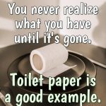 Toilet paper roll on a plate with funny quote about appreciation.