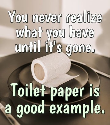 Toilet paper roll on a plate with funny quote about appreciation.
