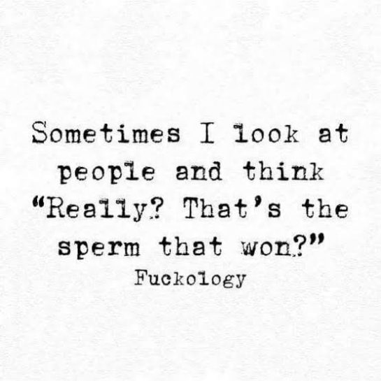 Humorous text meme questioning the winning sperm's success.