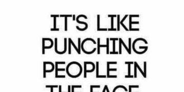 Sarcastic quote about words as punches, in black text on white