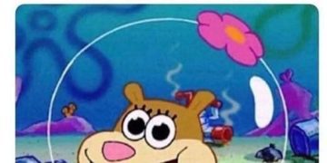 Cartoon character with excited expression about historical event.