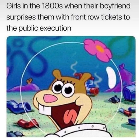 Cartoon character with excited expression about historical event.