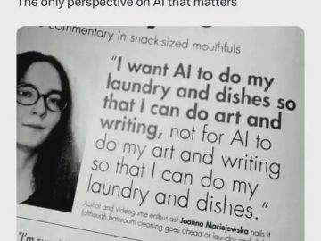 Meme about using AI for chores to do more art and writing.