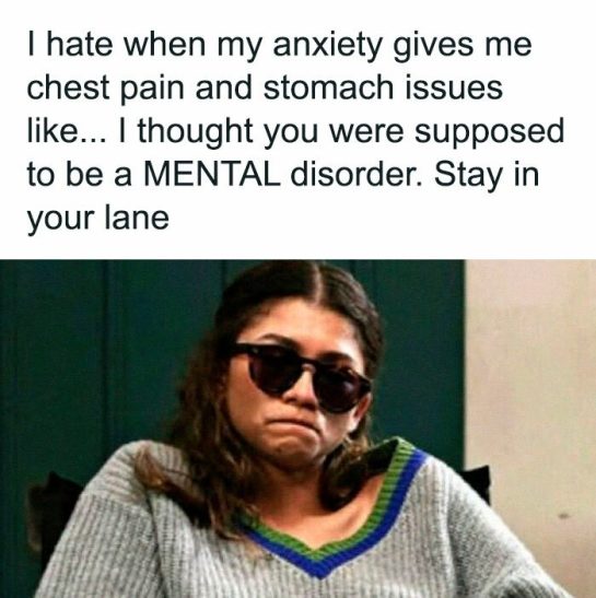 Woman in sunglasses looking concerned with text about anxiety issues.