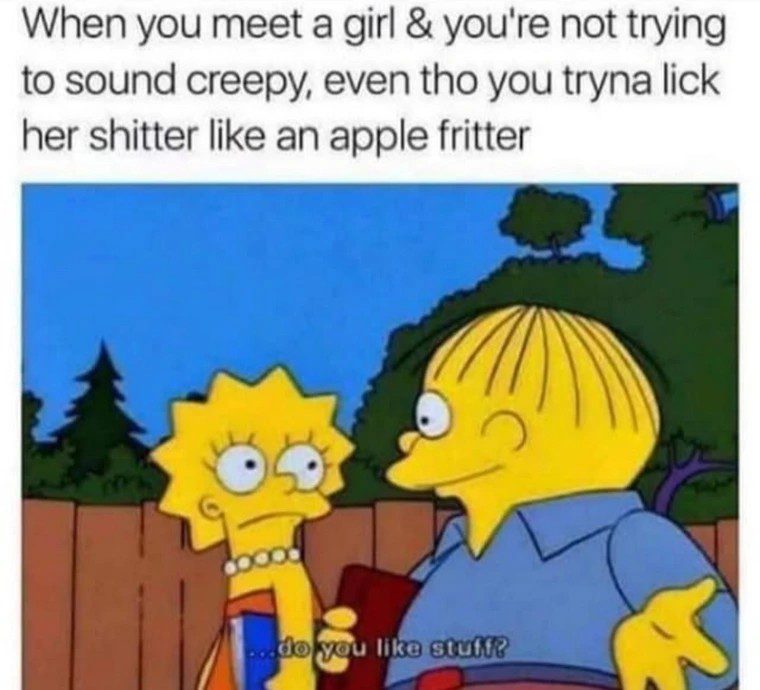 Cartoon characters in an awkward conversation about dating humor.