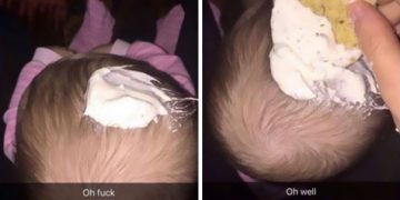 Baby with ranch on head used as a chip dip.