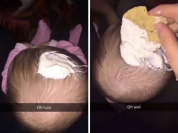 Baby with ranch on head used as a chip dip.