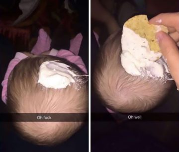 Baby with ranch on head used as a chip dip.