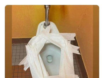 Over-papered toilet showing bathroom struggle humor