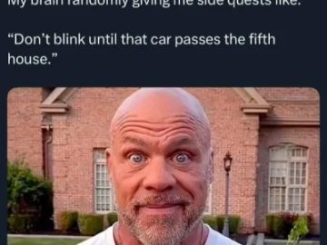 Man reacting to humorous random brain side quest challenge