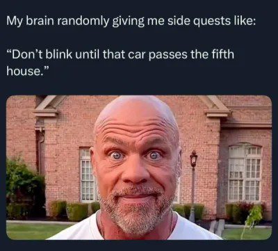 Man reacting to humorous random brain side quest challenge