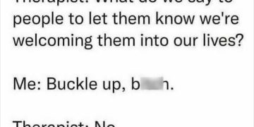 Therapist asks for a welcoming phrase; a sarcastic reply is given.