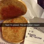 Fast food burger with only ketchup inside, receipt miscommunication