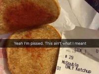 Fast food burger with only ketchup inside, receipt miscommunication