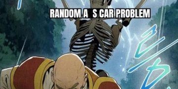 Skeleton attacking man with rock labeled "Random Car Problem."
