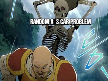 Skeleton attacking man with rock labeled "Random Car Problem."