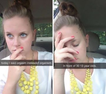 Teacher facepalms after classroom slip-up with wrong word.