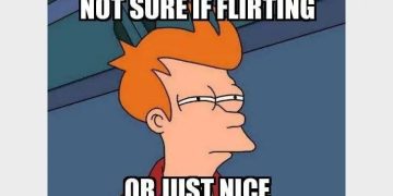 Cartoon character unsure if someone is flirting or just being nice