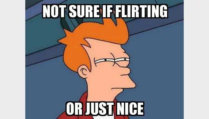 Cartoon character unsure if someone is flirting or just being nice
