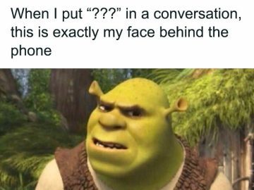 Shrek's confused face with "???" comment meme