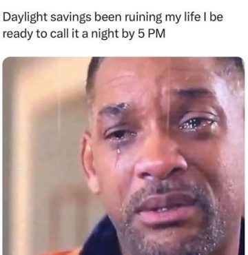 Man with tears in eyes due to daylight savings effect