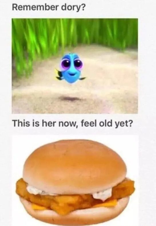 Dory turns into a fish sandwich meme with dark humor.