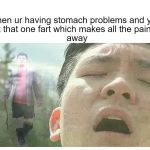 Man relieved after passing gas, capturing a moment of comfort.