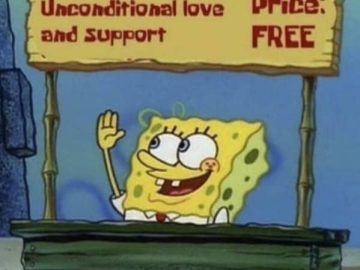 Cartoon character offers unconditional love and support for free.