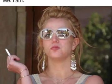 Woman with sunglasses and cigarette, captioned "I'm in a good mood."