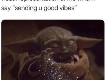 Baby Yoda using the Force to send glittering good vibes.