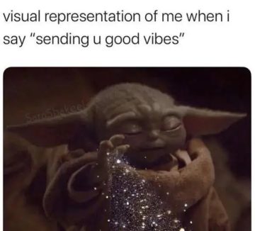 Baby Yoda using the Force to send glittering good vibes.