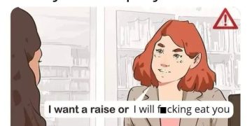 Comic-style meme about negotiating a pay raise with humor.