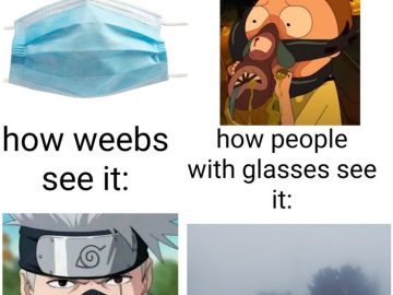 Funny meme showing different perspectives on wearing masks.