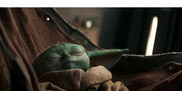 Baby Yoda asleep after Netflix indecision with funny caption.