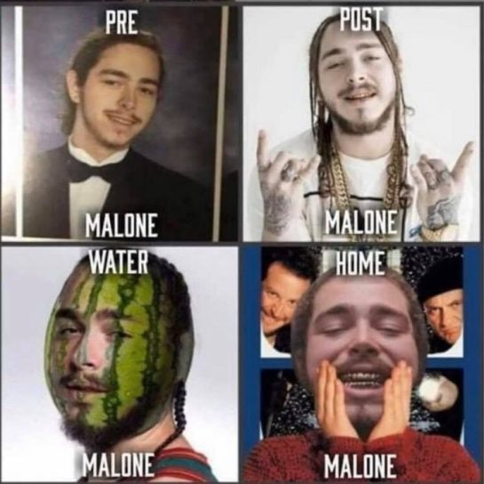 A meme showing four different humorous variations of Post Malone.