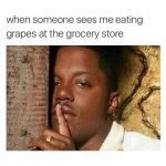 Man caught eating grapes sneakily at the grocery store