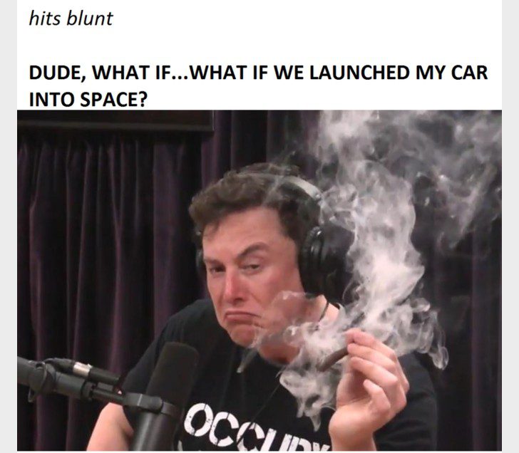 Person in a podcast setting pondering launching a car into space