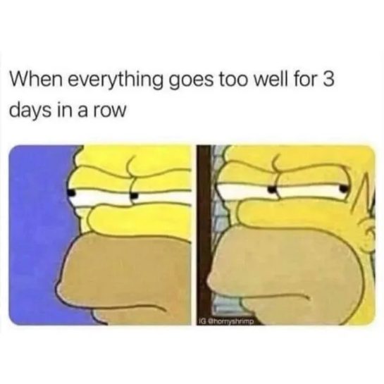 Homer Simpson looking suspicious when things go perfectly