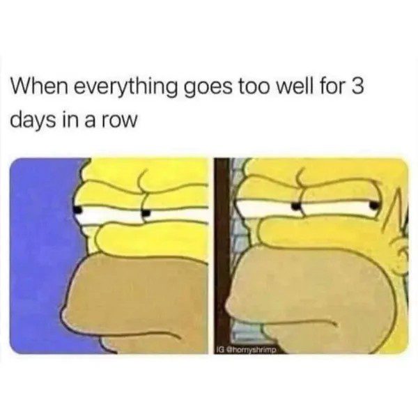 Homer Simpson looking suspicious when things go perfectly